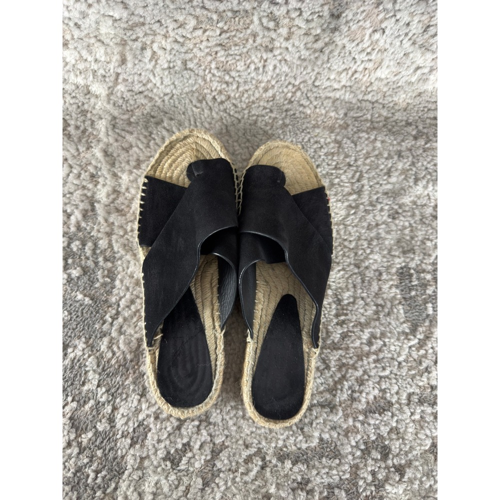 Vince Size 8 Suede Crisscross Espadrille Slide Sandal Black Womens - Picture 7 of 10
